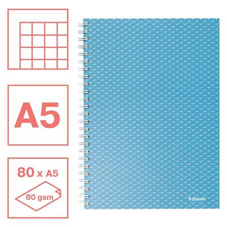 špirálový zošit, A5, štvorčekový, 80 listov, ESSELTE  "Colour`Breeze", modrá 2