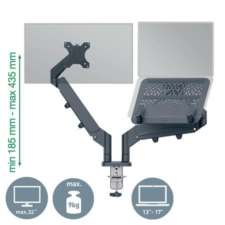 Dvojité priestorovo úsporné rameno na monitor a notebook, LEITZ "Ergo Dual", tmavosivá 4
