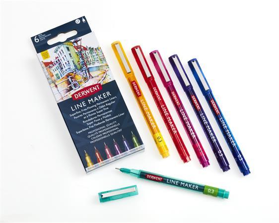 Liner, sada, 0,3 mm, DERWENT "Line Marker", 6 rôznych farieb 3