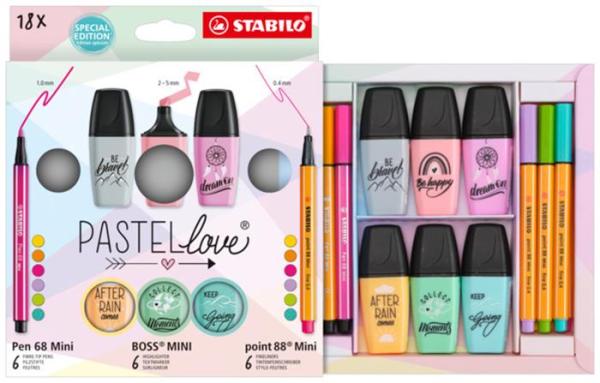 Sada písacích potrieb, STABILO, "Mini World Pastellove", 18 rôznych farieb 3
