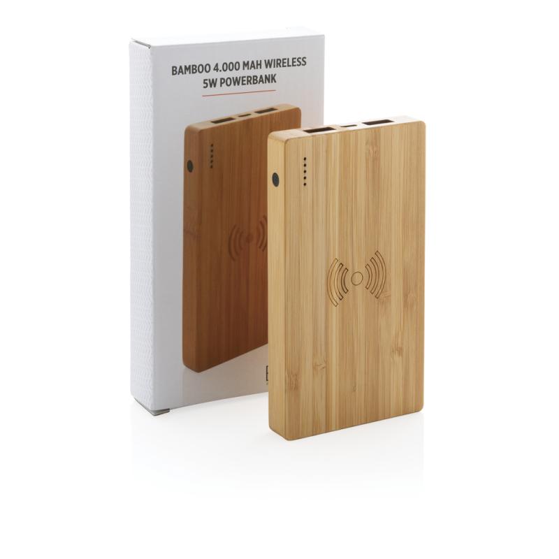 Bambusová bezdrôtová powerbanka 4 000 mAh 5W hnedá 11