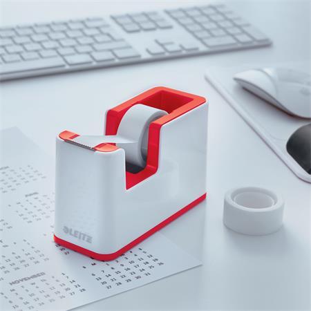 Odvíjač lepiacej pásky, stolový, naplnený, LEITZ "Wow", biela-červená 2