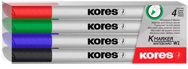 Popisovač na biele a flipchartové tabule, sada, 1-3 mm, kužeľový hrot, KORES "K-Marker", 4