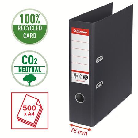 Pákový šanón, 75mm, A4, Co2 neutrálny, s ochrannou lištou, ESSELTE "No.1", čierna