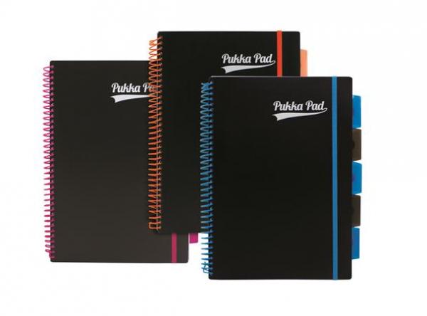 Špirálový zošit, AA, linajkový, 100 strán, PUKKA PAD, "Neon black project book" 1