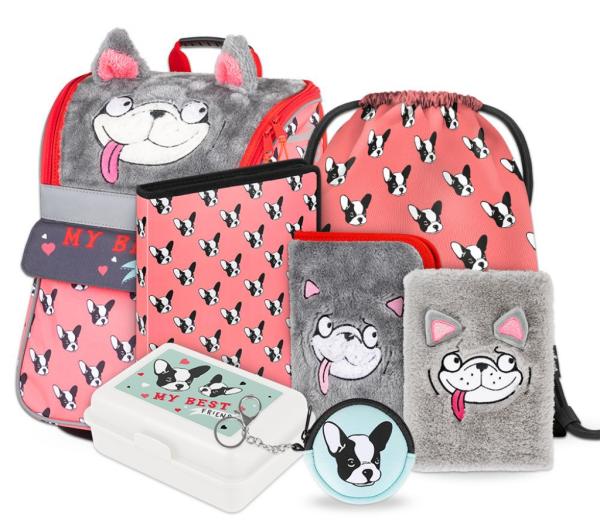 BAAGL SET 7 Doggie: aktovka, penál, sáček, box, desky na zip, peněženka, plyšový notes