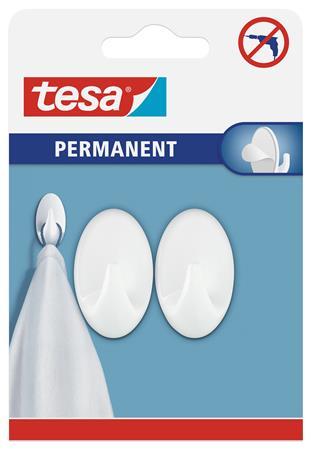 Permanentné plastové háčiky, samolepiace, oválne, veľkosť: S, TESA, biela 1