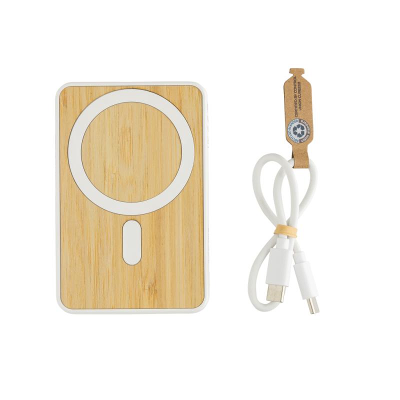 Magnetická powerbanka Zen 5000mAh 5W z RCS plastu a bambusu biela 1