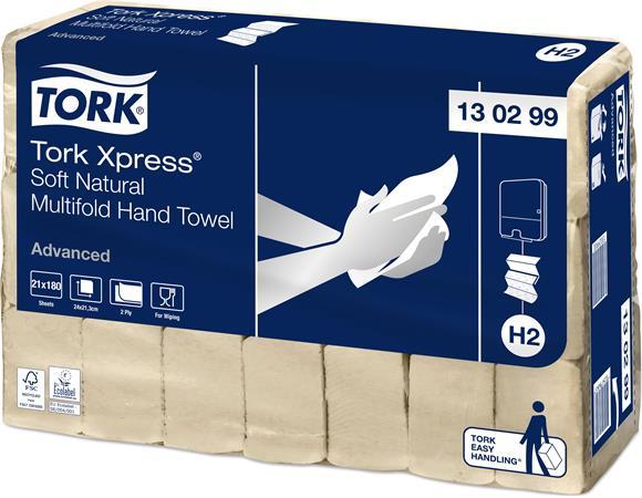 Utierky, Interfold ohyb, 2-vrstvové, 180 útržkov, H2 systém, Advanced, TORK "Xpress® Soft 1