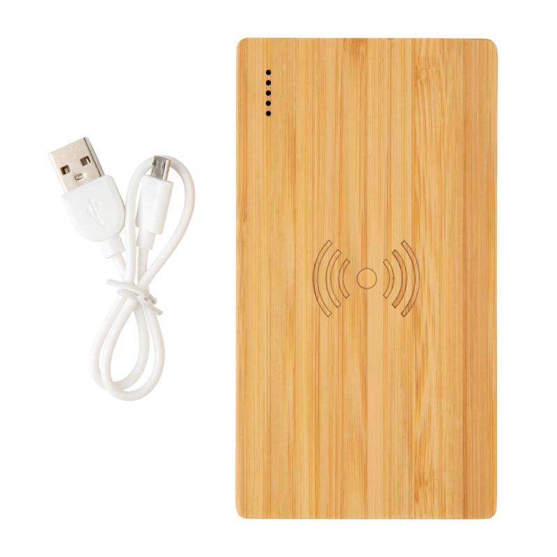 Bambusová bezdrôtová powerbanka 4 000 mAh 5W hnedá 2