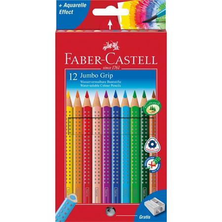 Farebné ceruzky, sada, trojhranné, FABER-CASTELL, "Jumbo Grip", 12 rôznych farieb + strúha 1