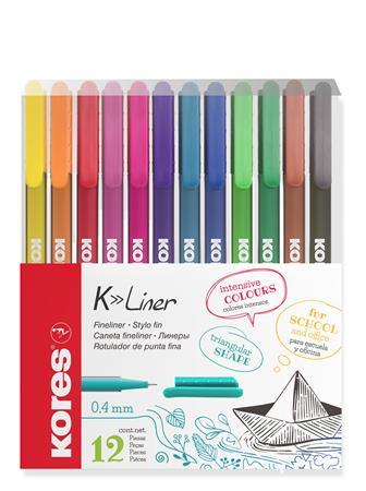 Liner, sada, 0,4 mm, KORES "K-Liner", 12 rôznych farieb 1