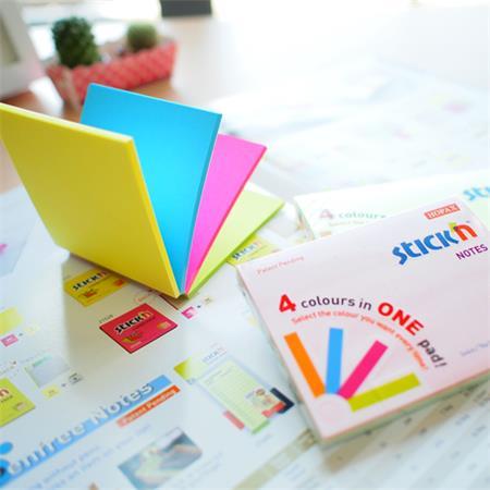 Samolepiaci poznámkový blok, 76x76 mm, 100 listov, STICK N "Magic Pad", neónové farby 5