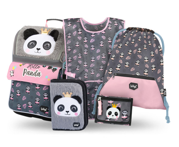 BAAGL SADA 5 Zippy Panda: aktovka, peračník, vrecko, zástera, peňaženka