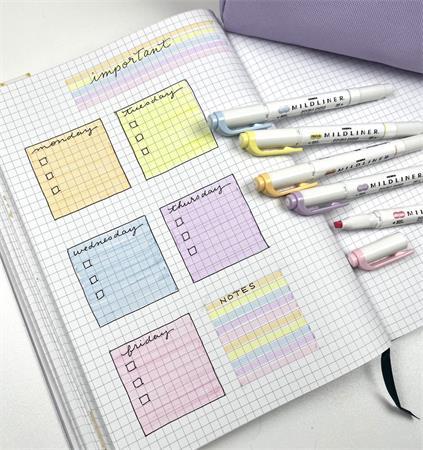 Zvýrazňovač, sada, 1,4/4 mm, obojstranný, ZEBRA "Mildliner Highlighter Gentle", 5 rôznych 3