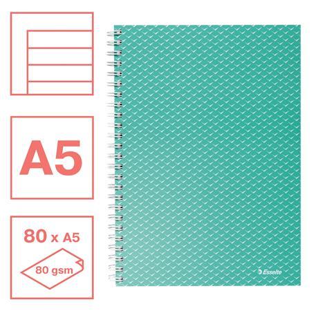 Špirálový zošit, A5, linajkový, 80 listov, ESSELTE  "Colour`Breeze", zelený 2