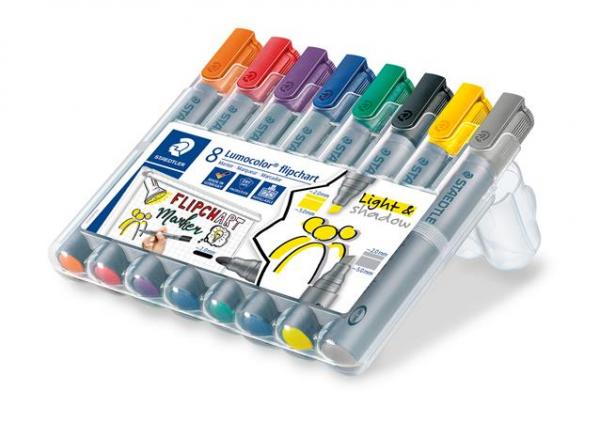 Popisovač na flipchart, sada, 2-5 mm, zrezaný hrot,STAEDTLER "Lumocolor 356", 8 rôznych fa 2