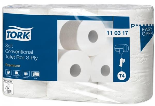 Toaletný papier, T4 systém, 3-vrstvový, priemer: 12 cm, Premium, TORK "Soft", biela 1