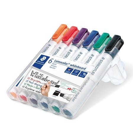 Popisovač na tabule, sada, 2-5 mm, zrezaný hror, STAEDTLER "Lumocolor 351 B", 6 rôznych fa 2