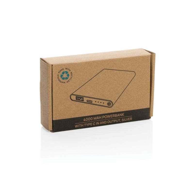 Powerbanka 4000mAh s USB C z RCS recykl. plastu a hliníka strieborná 11