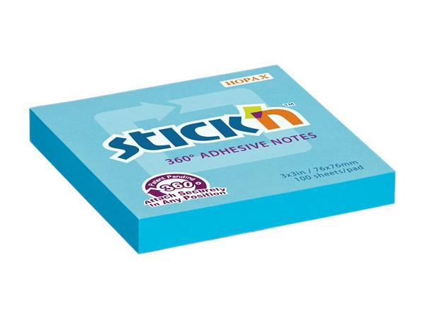 Samolepiaci poznámkový blok, 76x76 mm, 100 listov, STICK N, modrá 1