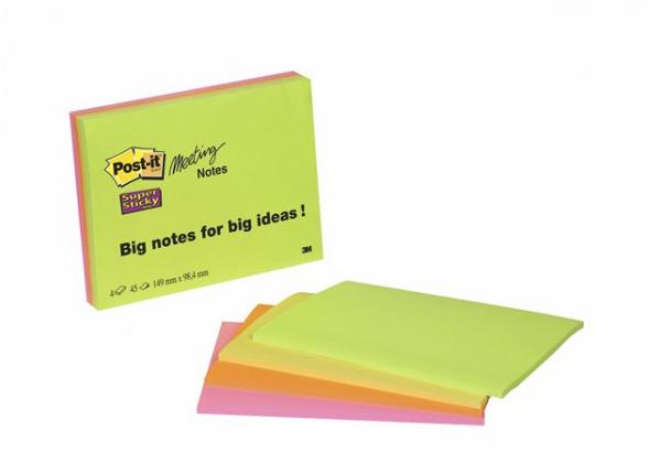 Samolepiaci bloček, 152x101 mm, 4x45 listov, 3M POSTIT "Super Sticky", mix farieb