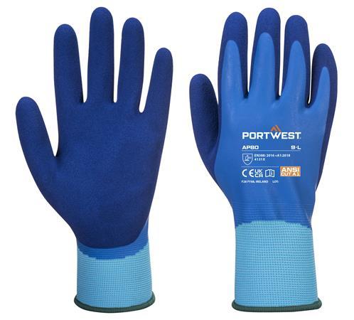 Ochranné rukavice, latexové, latexová pena, máčaná dlaň, veľ. XL, "Liquid Pro", modrá 1