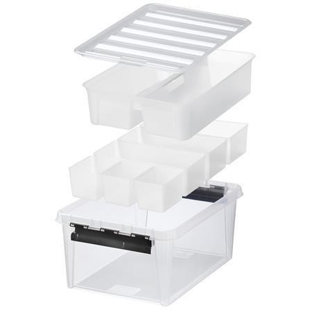 Úložný box, plastový, čierne úchytky, 7 priehradiek, SMARTSTORE "Classic 15",  priehľadný 1
