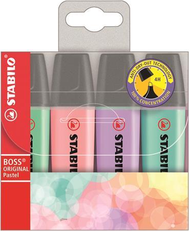 Zvýrazňovač, sada, 2-5 mm, STABILO "BOSS original Pastel2", 4 rôzne farby 1