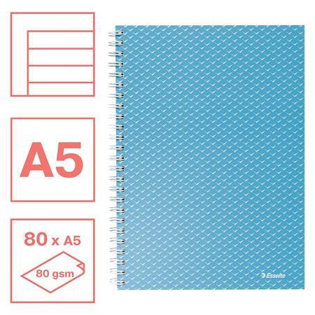 Špirálový zošit, A5, linajkový, 80 listov, ESSELTE  "Colour`Breeze", modrý 2