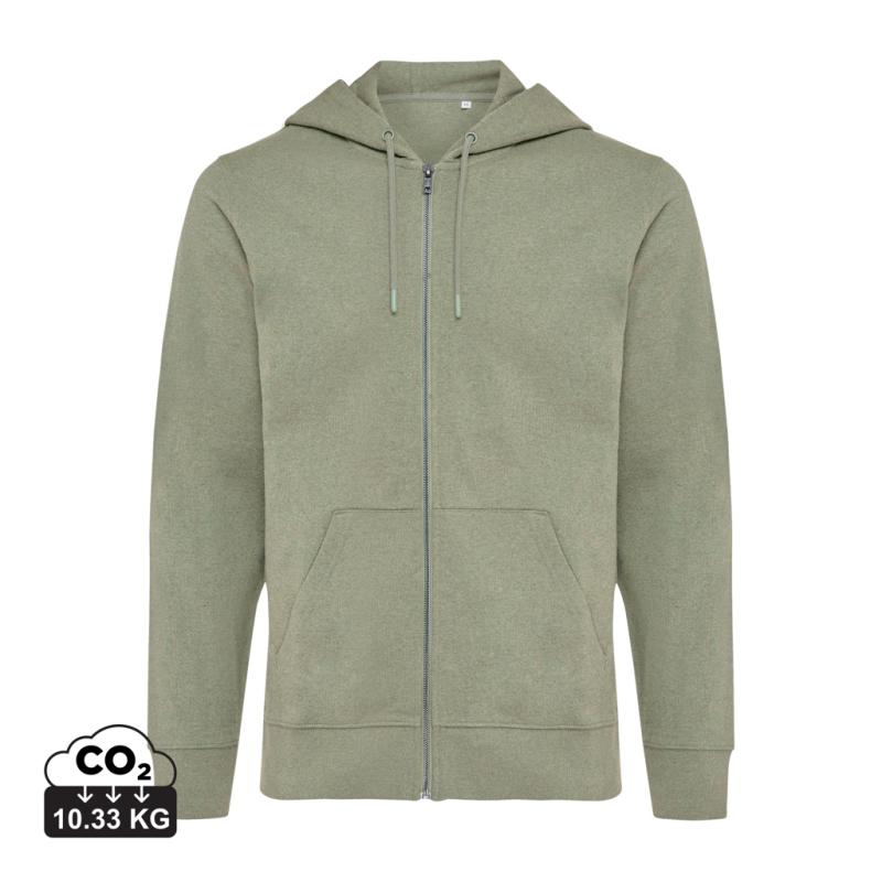 Mikina na zips s kapucňou IQONIQ Abisko z recykl. bavlny heather green L