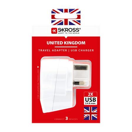 Cestovný adaptér, do UK, USB, uzemnený, SKROSS 6