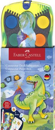 Vodové farby, 12-kusové, skladacie, FABER-CASTELL "Dinosaurus" + 1 tuba bielej temperovej