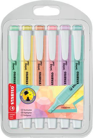 Zvýrazňovač, sada, 1-4 mm, STABILO "Swing Cool Pastel", 6 rôznych farieb 1