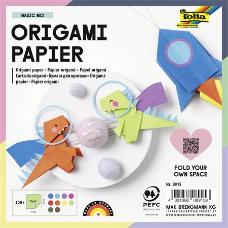 Origami papier, 15x15 cm, 70 g, 100 listov, FOLIA, rôzne farby 1