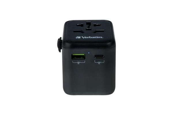 Cestovný adaptér, univerzálny, USB-A(QC 3.0)/USB-C(PD20W)2xUSB, VERBATIM "UTA-02" 2