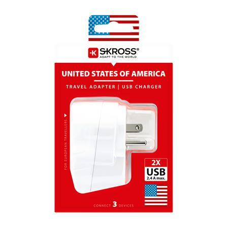 Cestovný adaptér, do USA, USB, uzemnený, SKROSS 6
