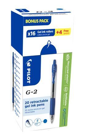 Gélové pero, 0,25 mm, stláčací mechanizmus, PILOT "G-2, Bonus Pack", modrá 1
