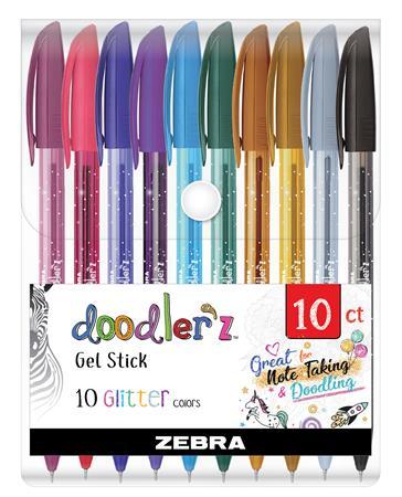 Gélové pero, sada, 0,33 mm, s uzáverom, ZEBRA "Doodler`z Glitter", 10 rôznych farieb 1