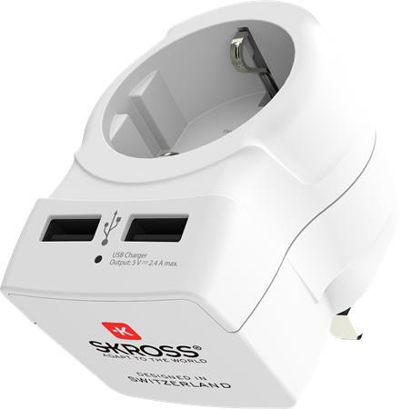Cestovný adaptér, do UK, USB, uzemnený, SKROSS 2