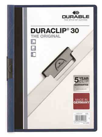 Rýchloviazač, s klipom, A4, DURABLE "DURACLIP® 30", tmavomodrá