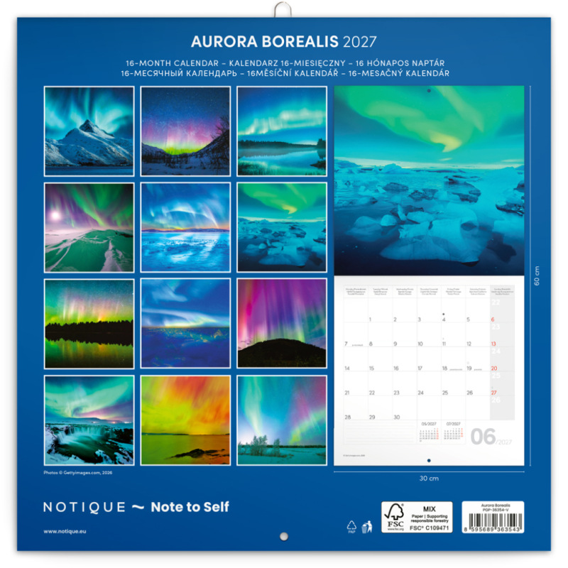 NOTIQUE Poznámkový kalendár Polárna žiara 2027, 30 x 30 cm 14