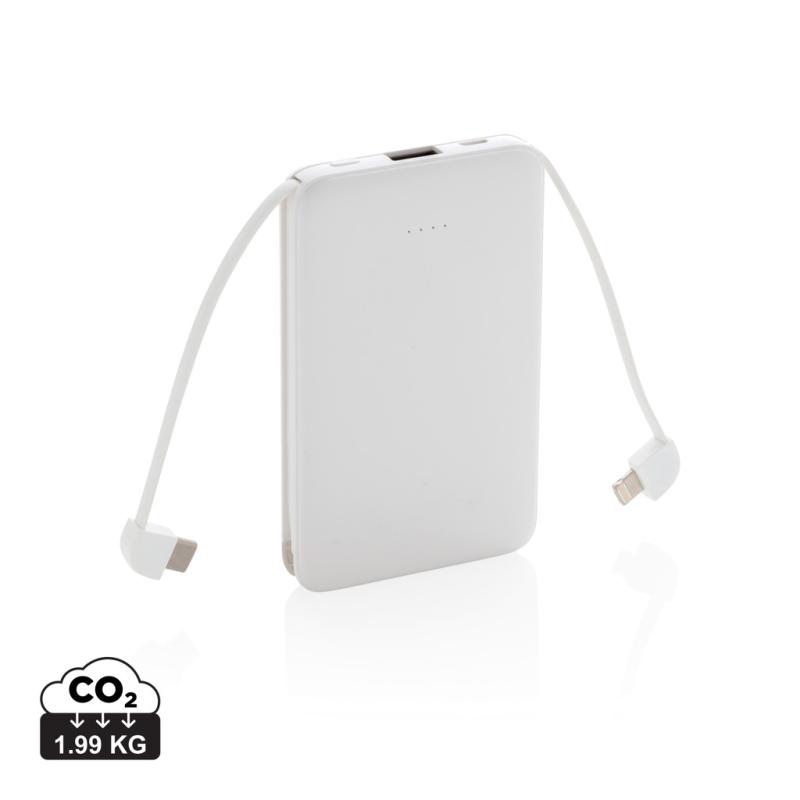 Vrecková powerbanka 5 000 mAh s integrovaným káblom biela