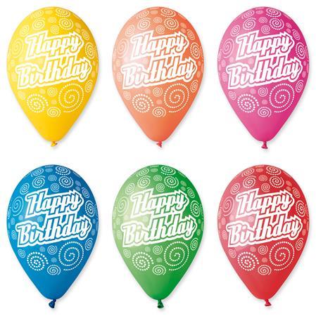 . Balón, 30 cm, "Happy Birthday", krúžky 1