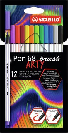 Vláknové fixky, sada, STABILO "Pen 68 brush ARTY", 12 rôznych farieb 1