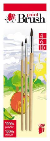 Štetec, sada, okrúhly, no. 4-6-10, drevený, ICO "Ježko", prírodný 1