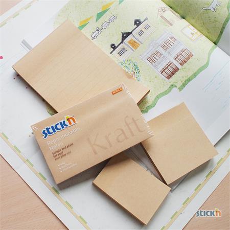 Samolepiaci poznámkový blok, 6x127 mm, 100 listov, STICK N "Kraft Notes", hnedá 6