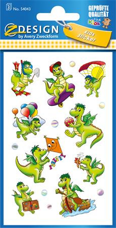 Nálepky, papier, 3 hárky, 76x120 mm, AVERY ZWECKFORM, "Z-Design No.54043", draky
