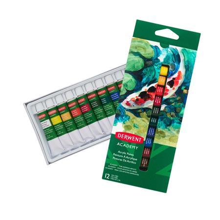Akrylová farba, 12 ml, DERWENT "Academy", 12 rôznych farieb 2