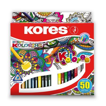 Farebné ceruzky, sada, trojhranné, KORES "Triangular", 50 rôznych farieb